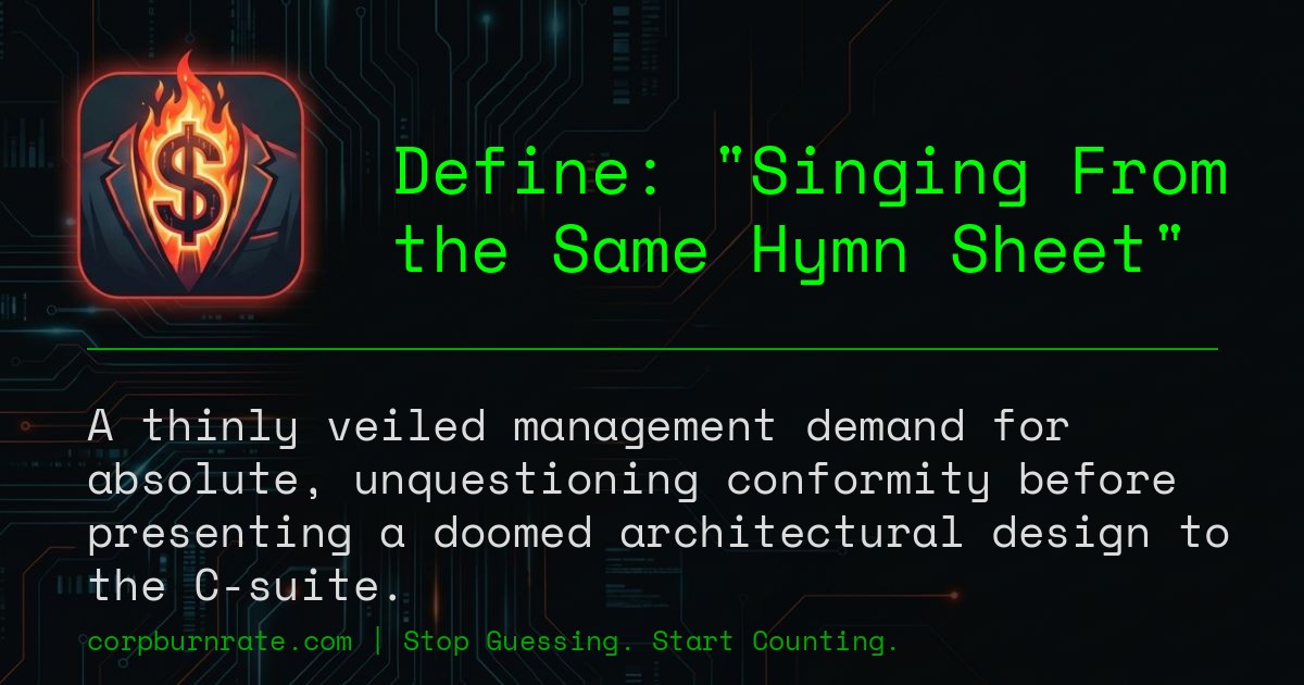 The corporate definition of Singing From the Same Hymn Sheet
